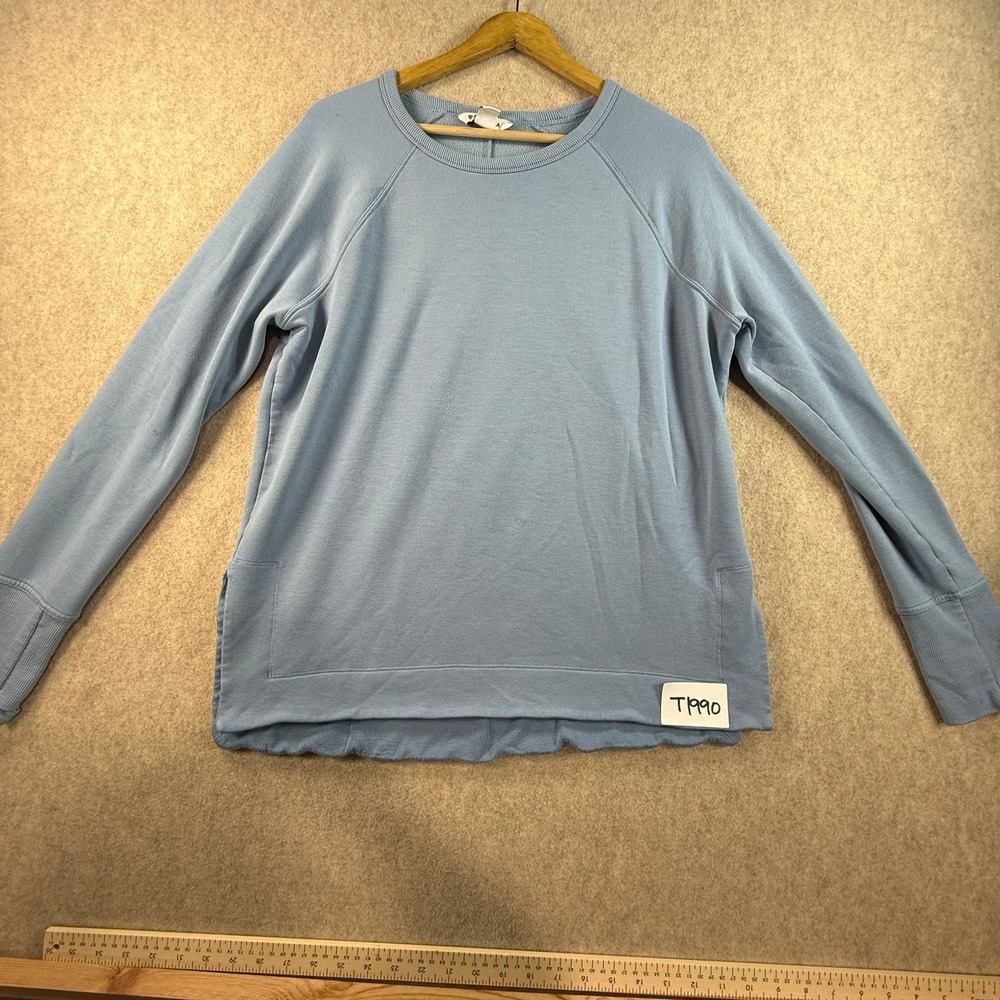 Athleta Coaster Luxe Sweatshirt Womens Medium Blue Raglan High Low Fleece